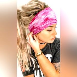 Boho Red Wine Tie-Dye Headband Wide Knot Hair Scarf (Stretch)